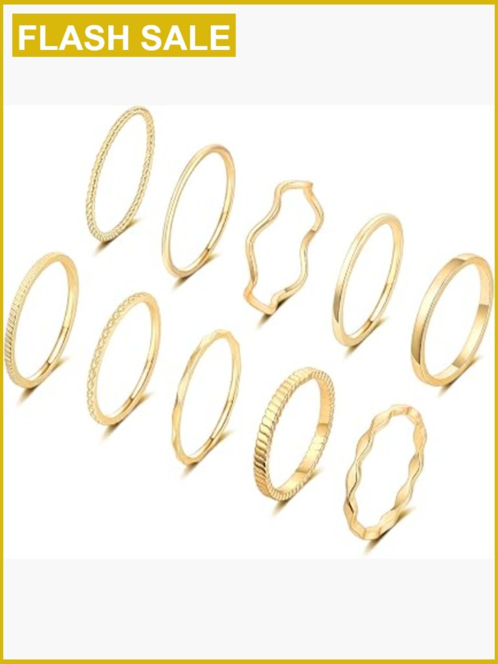 10 Pcs 18K Gold Plated Stacking Rings Set Women Knuckle Midi Bands Comfort Fit